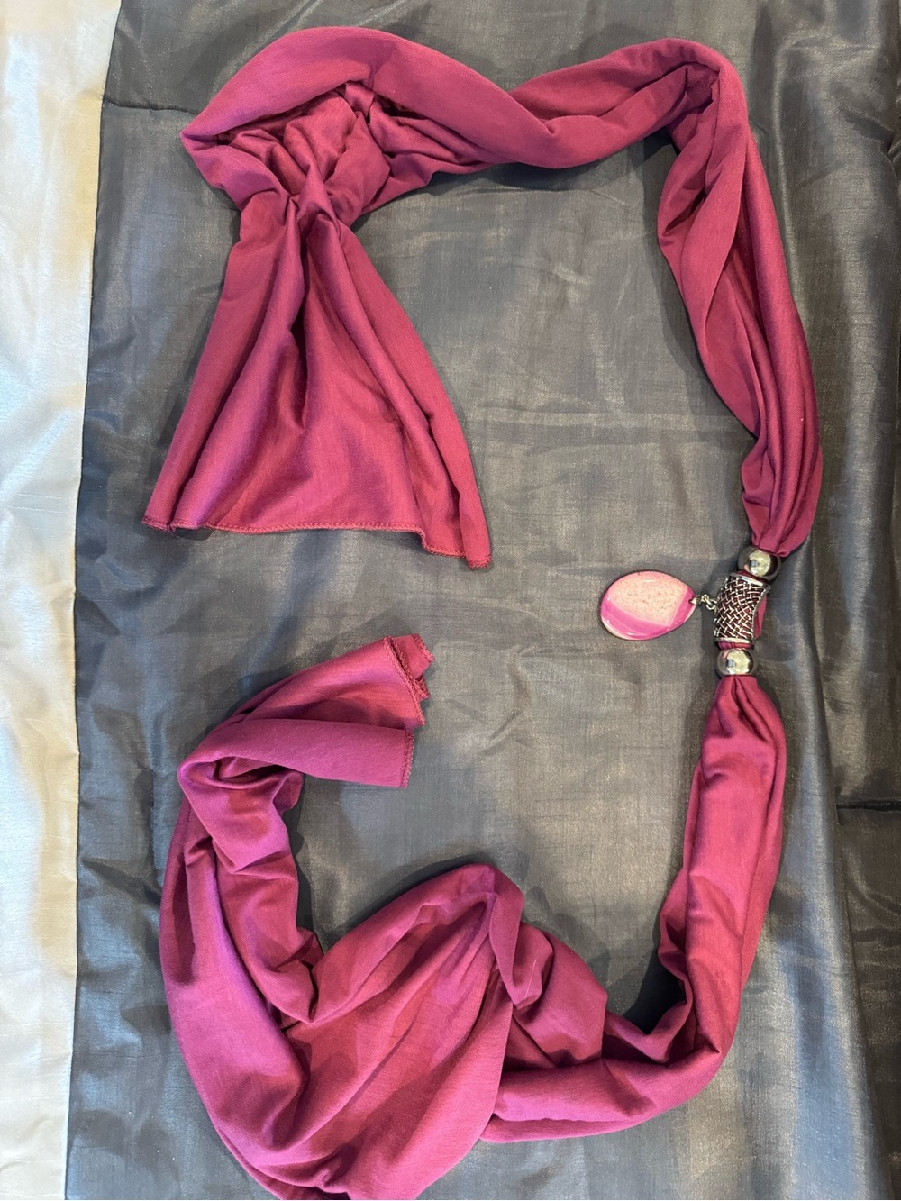 Plum Pink Scarf Necklace with Pendant - Women's Accessory